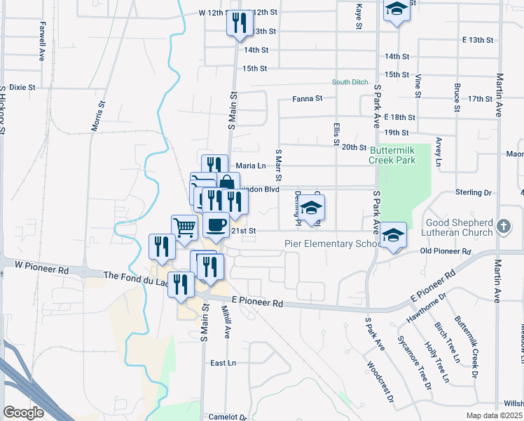 map of restaurants, bars, coffee shops, grocery stores, and more near 51 21st Street in Fond du Lac