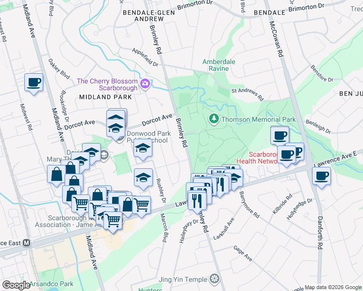 map of restaurants, bars, coffee shops, grocery stores, and more near in Toronto