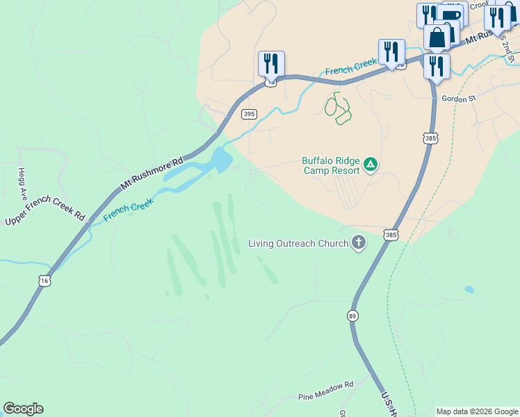 map of restaurants, bars, coffee shops, grocery stores, and more near 25175 Wazi Lane in Custer
