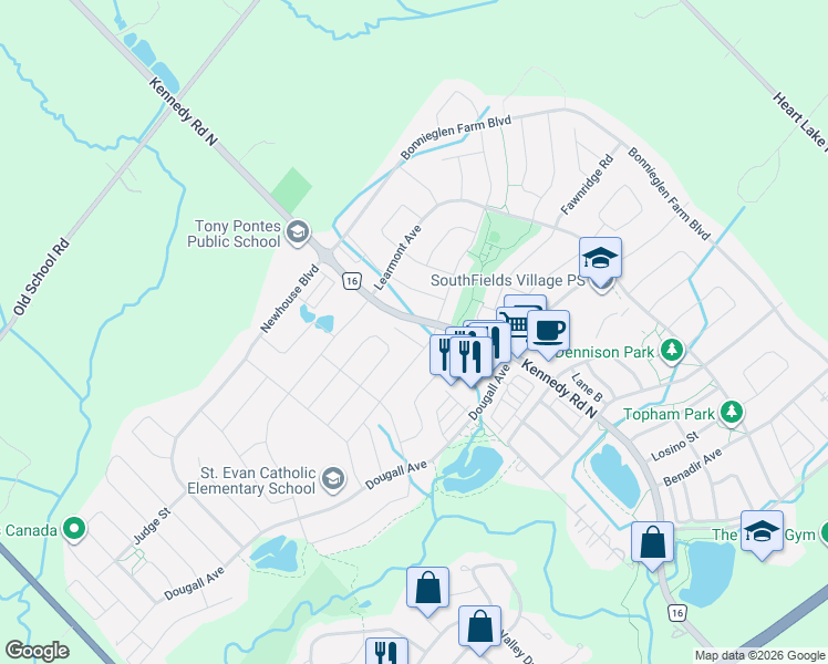 map of restaurants, bars, coffee shops, grocery stores, and more near 12600 Kennedy Road in Caledon