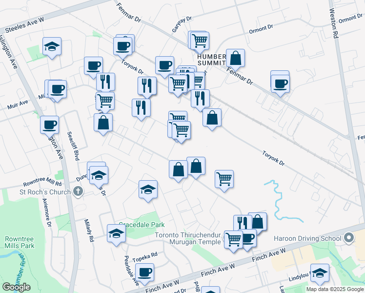 map of restaurants, bars, coffee shops, grocery stores, and more near in Toronto