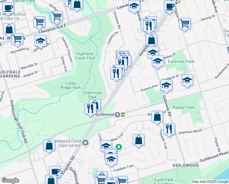map of restaurants, bars, coffee shops, grocery stores, and more near 10 Kingston Road in Toronto