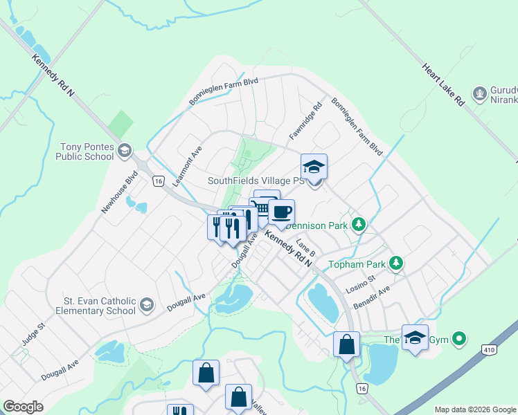 map of restaurants, bars, coffee shops, grocery stores, and more near 14 Icefall Road in Regional Municipality of Peel