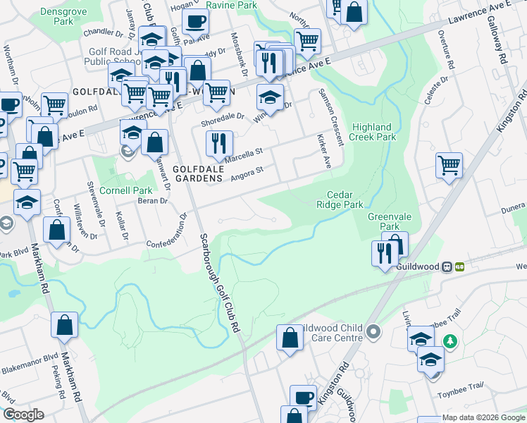 map of restaurants, bars, coffee shops, grocery stores, and more near in Toronto