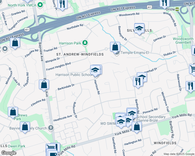 map of restaurants, bars, coffee shops, grocery stores, and more near 81 Harrison Road in Toronto