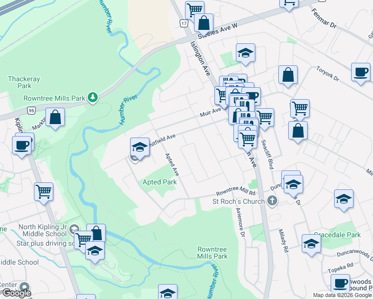 map of restaurants, bars, coffee shops, grocery stores, and more near in Toronto