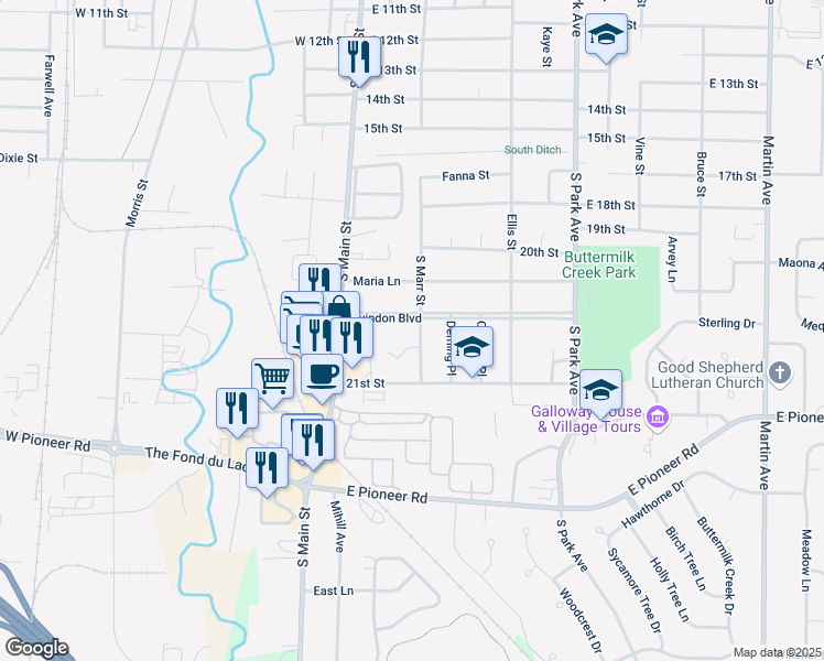 map of restaurants, bars, coffee shops, grocery stores, and more near 61 Guindon Boulevard in Fond du Lac