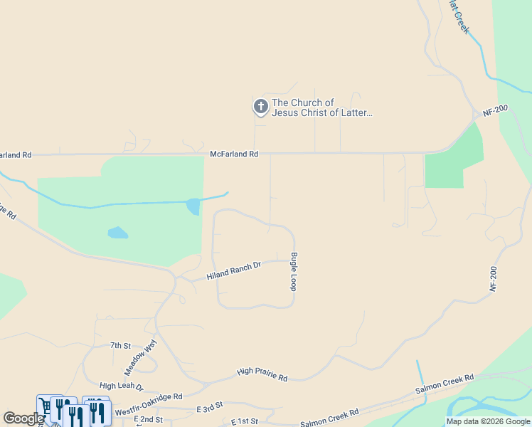 map of restaurants, bars, coffee shops, grocery stores, and more near Spike Drive in Oakridge
