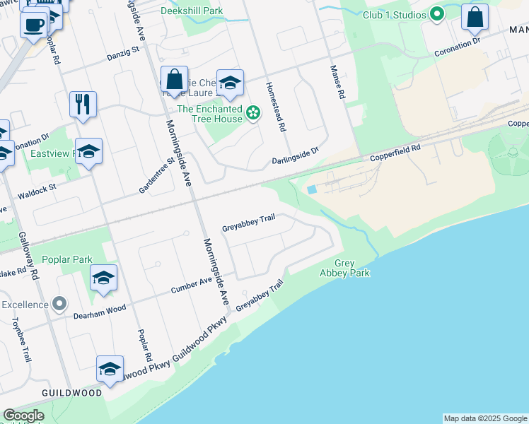 map of restaurants, bars, coffee shops, grocery stores, and more near in Toronto