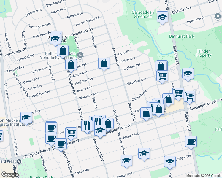 map of restaurants, bars, coffee shops, grocery stores, and more near 144 Waterloo Avenue in Toronto