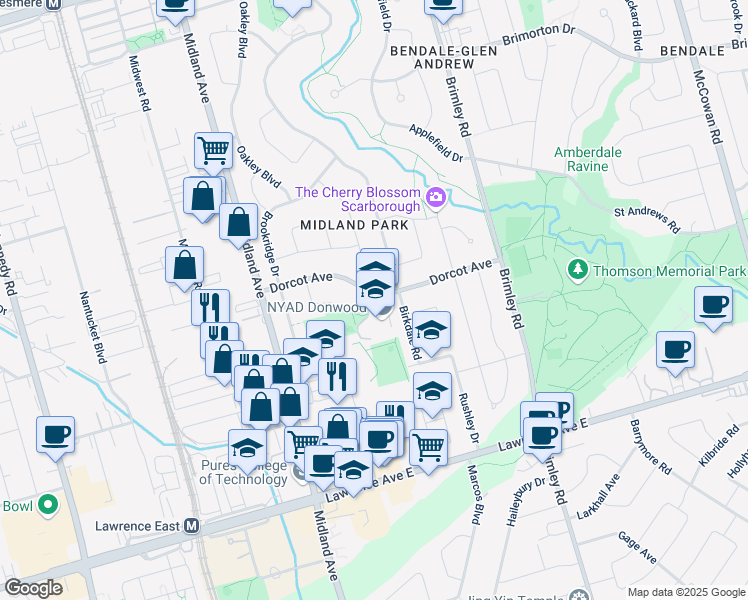map of restaurants, bars, coffee shops, grocery stores, and more near in Toronto