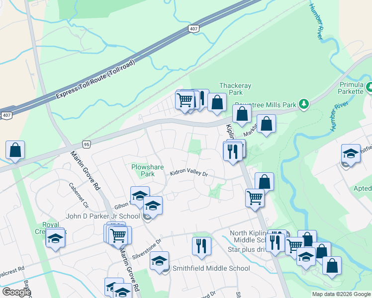 map of restaurants, bars, coffee shops, grocery stores, and more near in Toronto