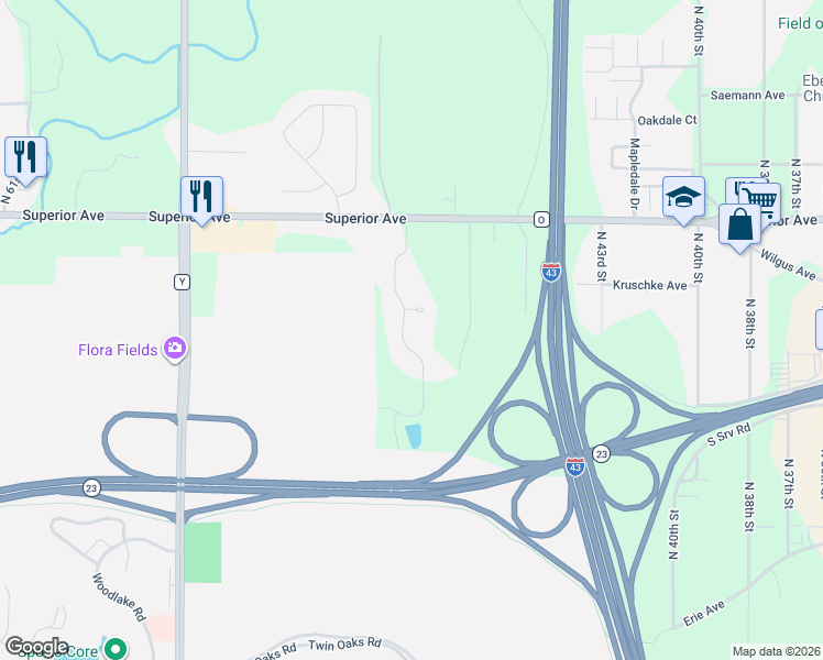 map of restaurants, bars, coffee shops, grocery stores, and more near 1205 North 49th Street in Sheboygan
