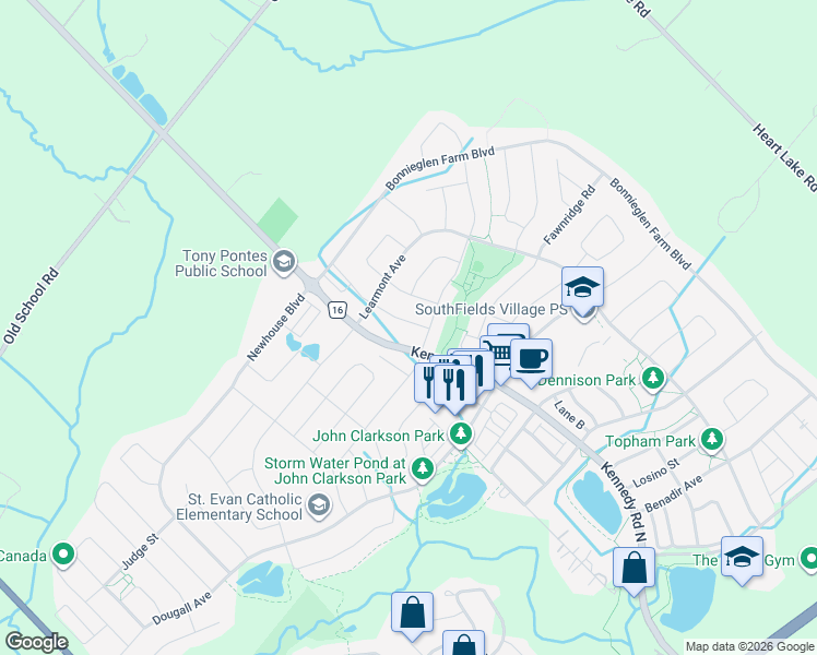 map of restaurants, bars, coffee shops, grocery stores, and more near 10 Arcadia Road in Caledon