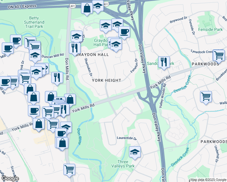 map of restaurants, bars, coffee shops, grocery stores, and more near 8 Paris Court in Toronto