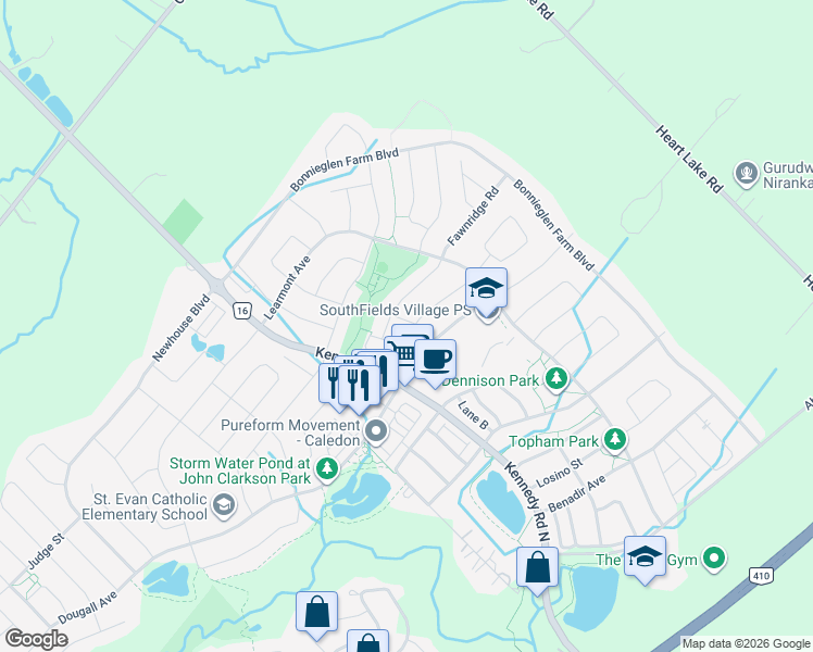 map of restaurants, bars, coffee shops, grocery stores, and more near in Regional Municipality of Peel