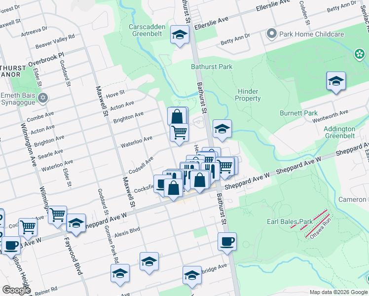 map of restaurants, bars, coffee shops, grocery stores, and more near 29 Codsell Avenue in Toronto
