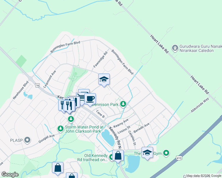 map of restaurants, bars, coffee shops, grocery stores, and more near Learmont Avenue in Caledon