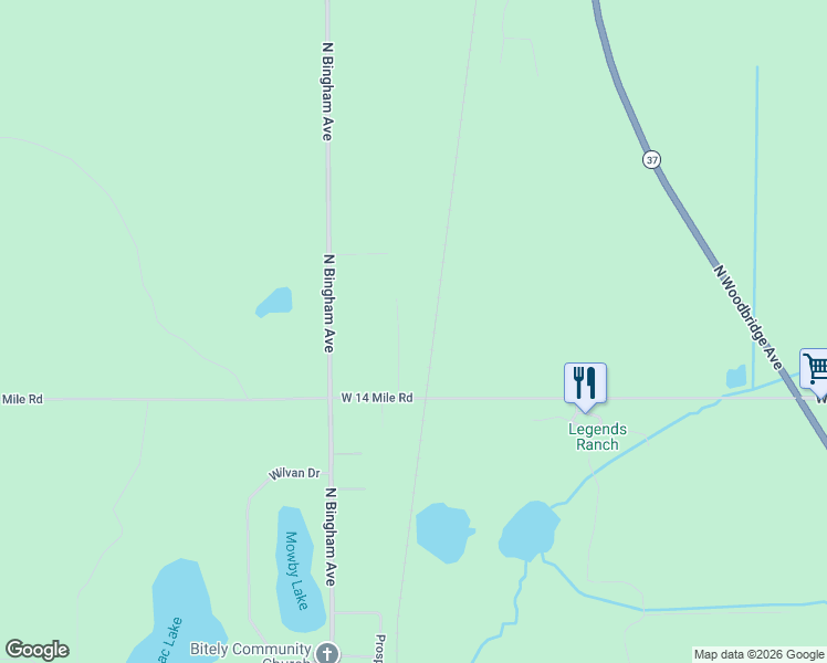 map of restaurants, bars, coffee shops, grocery stores, and more near 11282 Porter Avenue in Bitely