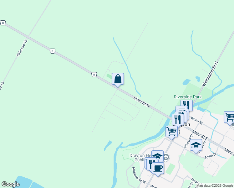 map of restaurants, bars, coffee shops, grocery stores, and more near 10 Ridgeview Drive in Drayton