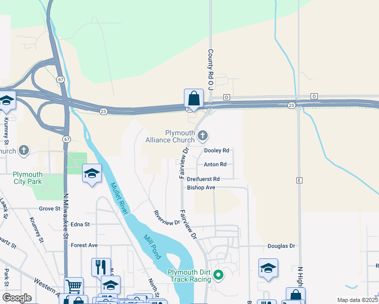 map of restaurants, bars, coffee shops, grocery stores, and more near 1025 Fairview Dr in Plymouth