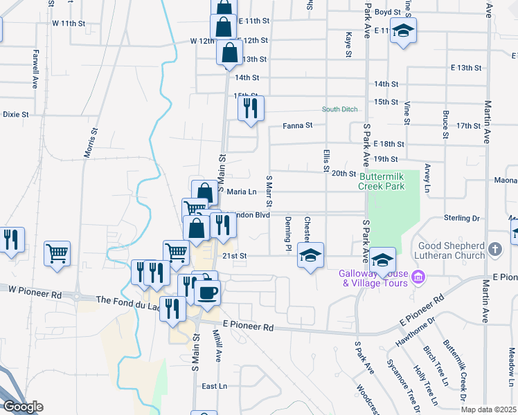 map of restaurants, bars, coffee shops, grocery stores, and more near 61 Guindon Boulevard in Fond du Lac