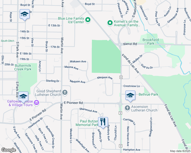 map of restaurants, bars, coffee shops, grocery stores, and more near 853 Mequon Avenue in Fond du Lac