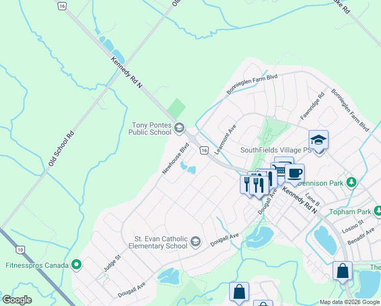 map of restaurants, bars, coffee shops, grocery stores, and more near 15 Glasson Lane in Regional Municipality of Peel