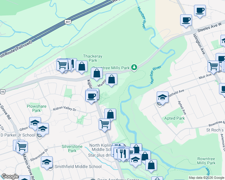 map of restaurants, bars, coffee shops, grocery stores, and more near in Toronto