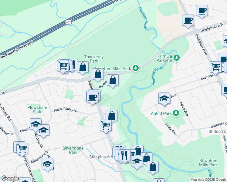 map of restaurants, bars, coffee shops, grocery stores, and more near in Toronto