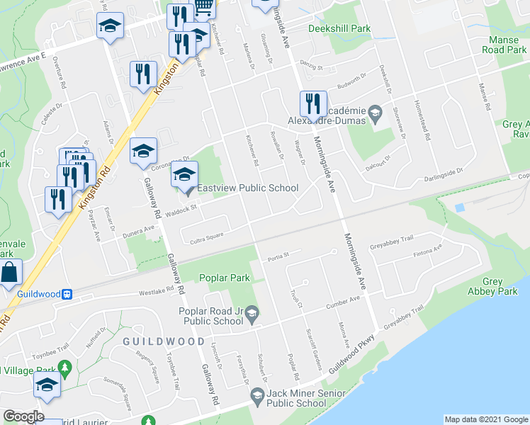 map of restaurants, bars, coffee shops, grocery stores, and more near in Toronto