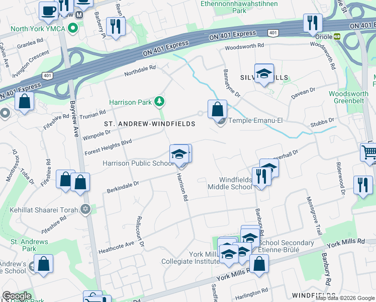 map of restaurants, bars, coffee shops, grocery stores, and more near 89 Old Colony Road in Toronto