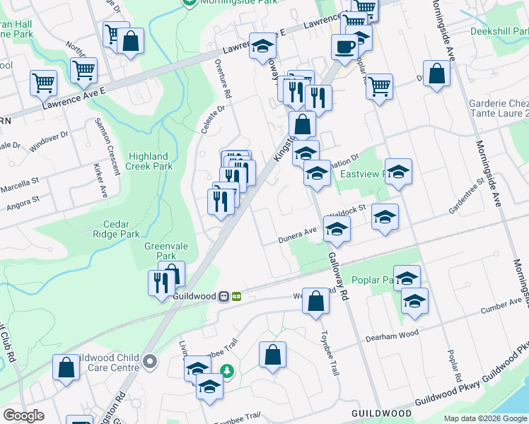 map of restaurants, bars, coffee shops, grocery stores, and more near in Toronto