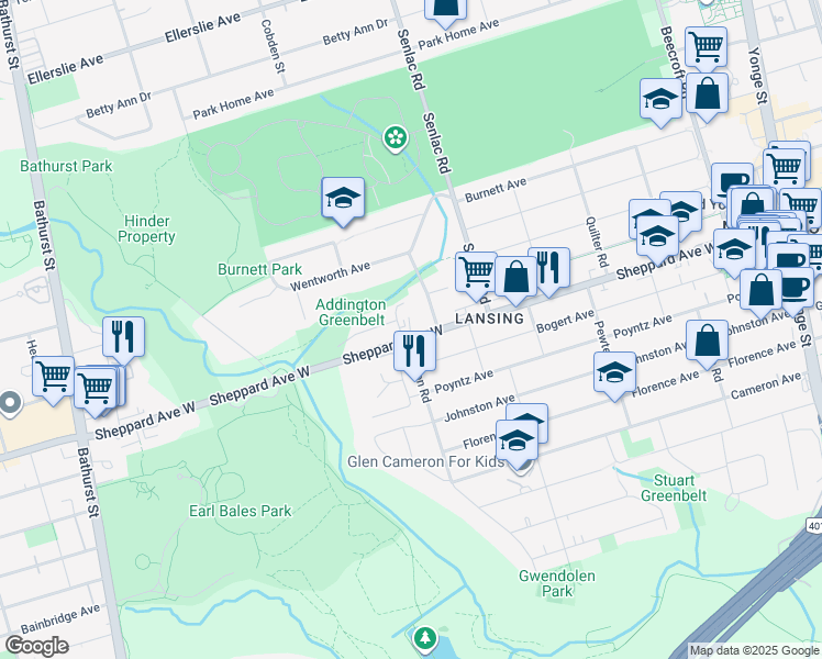 map of restaurants, bars, coffee shops, grocery stores, and more near in Toronto