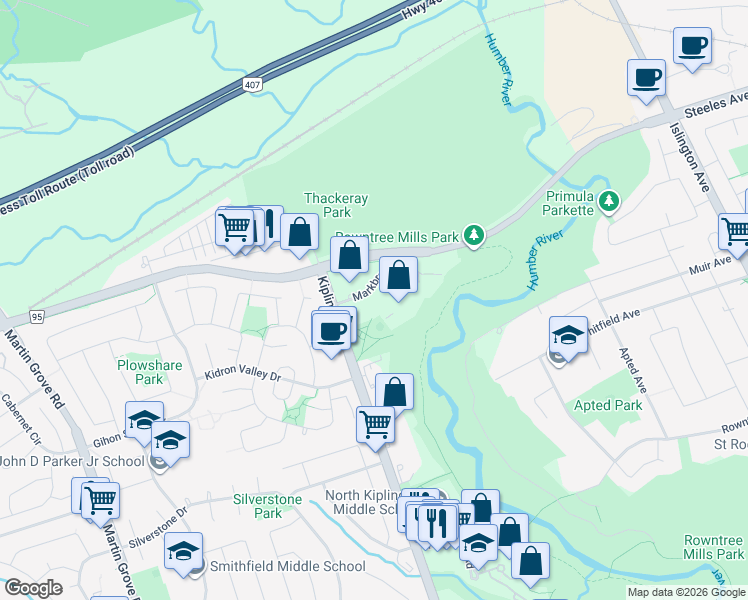 map of restaurants, bars, coffee shops, grocery stores, and more near in Toronto