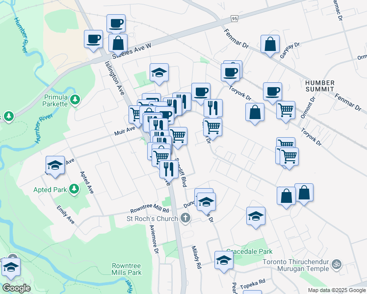 map of restaurants, bars, coffee shops, grocery stores, and more near in Toronto