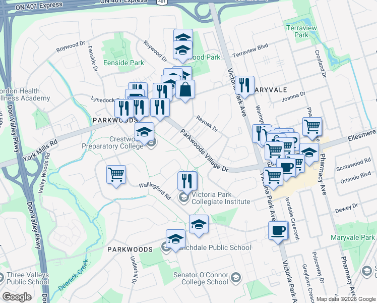 map of restaurants, bars, coffee shops, grocery stores, and more near 11 Gailong Court in Toronto