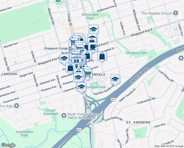 map of restaurants, bars, coffee shops, grocery stores, and more near in Toronto