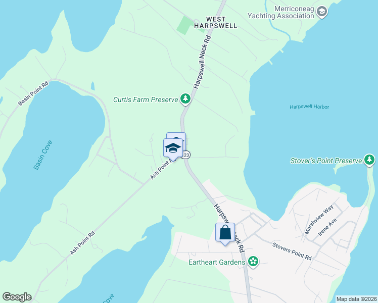 map of restaurants, bars, coffee shops, grocery stores, and more near 1588 Harpswell Neck Road in Harpswell