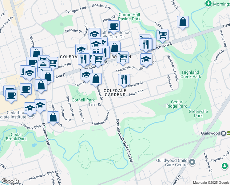 map of restaurants, bars, coffee shops, grocery stores, and more near 29 Marcella Street in Toronto