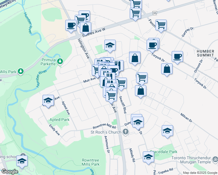 map of restaurants, bars, coffee shops, grocery stores, and more near in Toronto