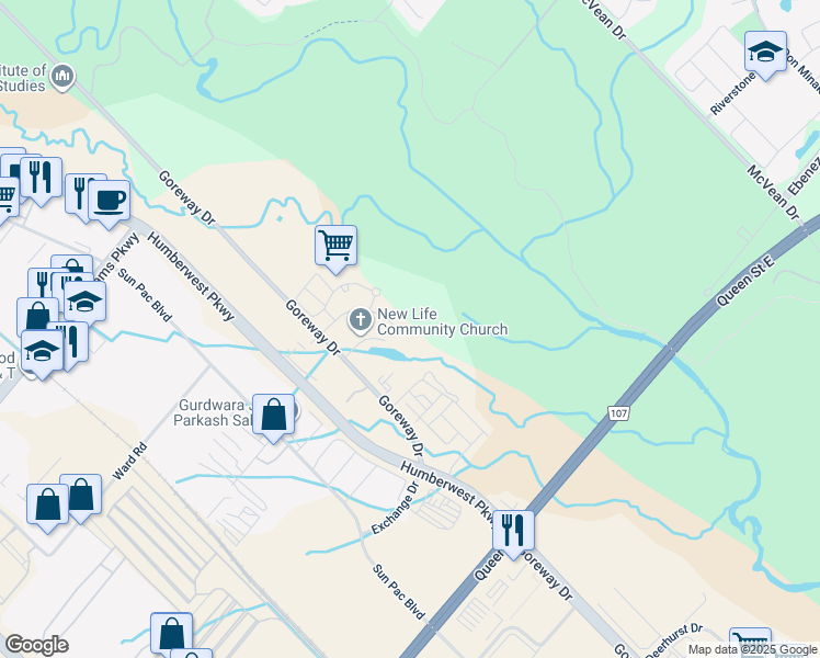 map of restaurants, bars, coffee shops, grocery stores, and more near in Brampton