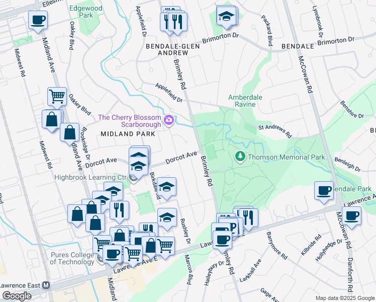 map of restaurants, bars, coffee shops, grocery stores, and more near 118 Dorcot Avenue in Toronto