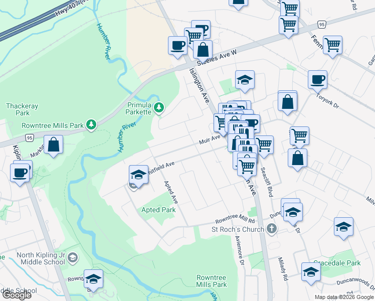 map of restaurants, bars, coffee shops, grocery stores, and more near in Toronto