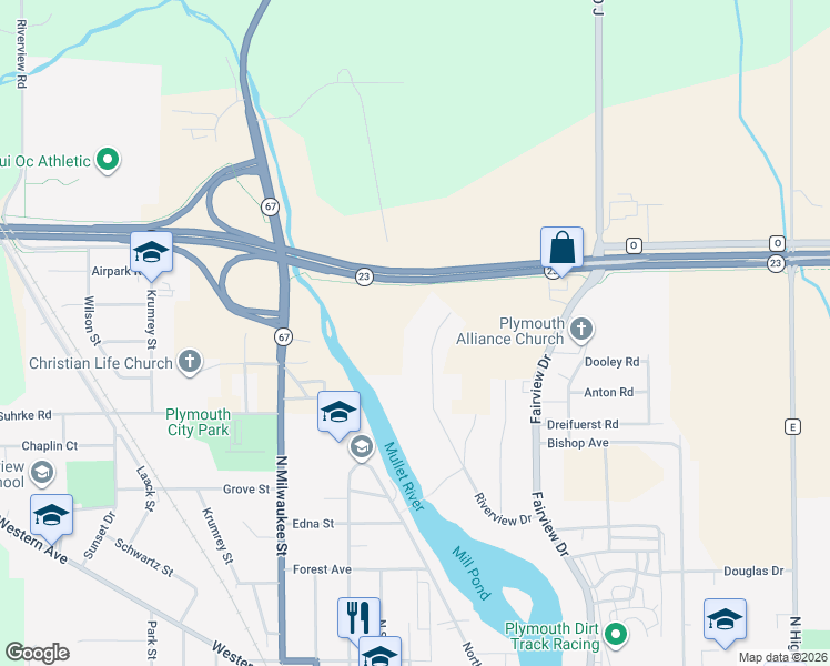 map of restaurants, bars, coffee shops, grocery stores, and more near 1210 Riverview Drive in Plymouth