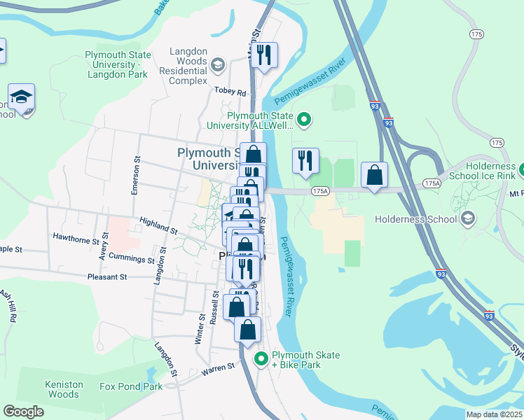 map of restaurants, bars, coffee shops, grocery stores, and more near 5 Bridge Street in Plymouth