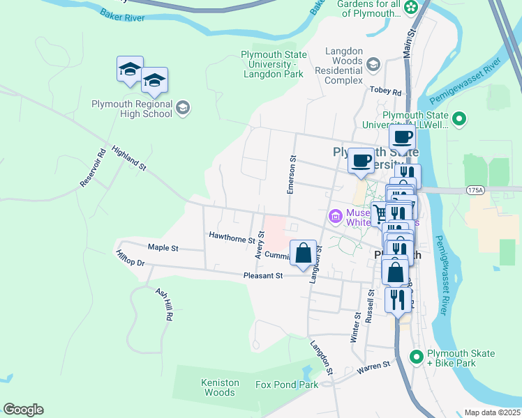 map of restaurants, bars, coffee shops, grocery stores, and more near 8 Emerson Street in Plymouth