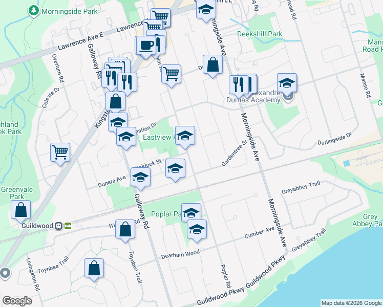 map of restaurants, bars, coffee shops, grocery stores, and more near in Toronto