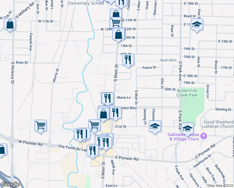 map of restaurants, bars, coffee shops, grocery stores, and more near 713 South Main Street in Fond du Lac