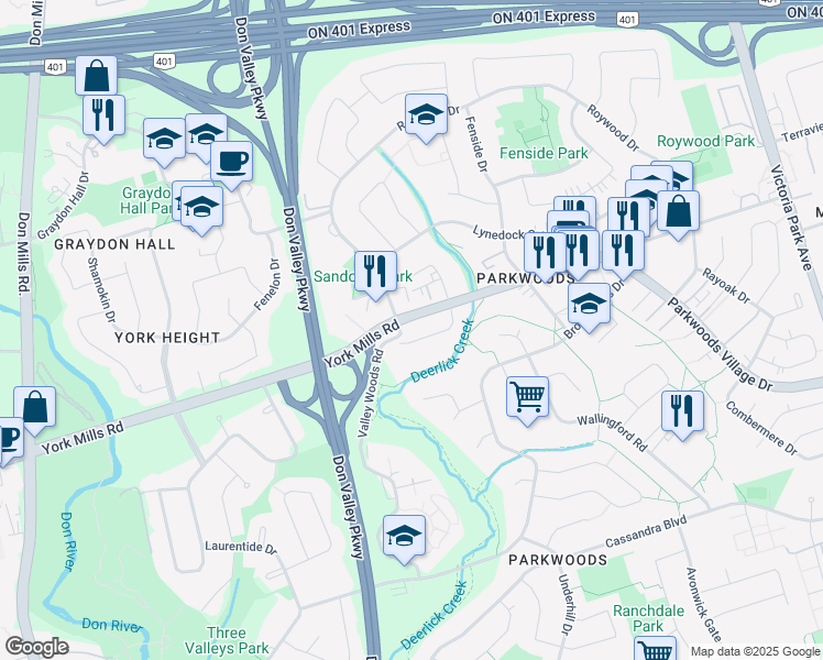 map of restaurants, bars, coffee shops, grocery stores, and more near in Toronto
